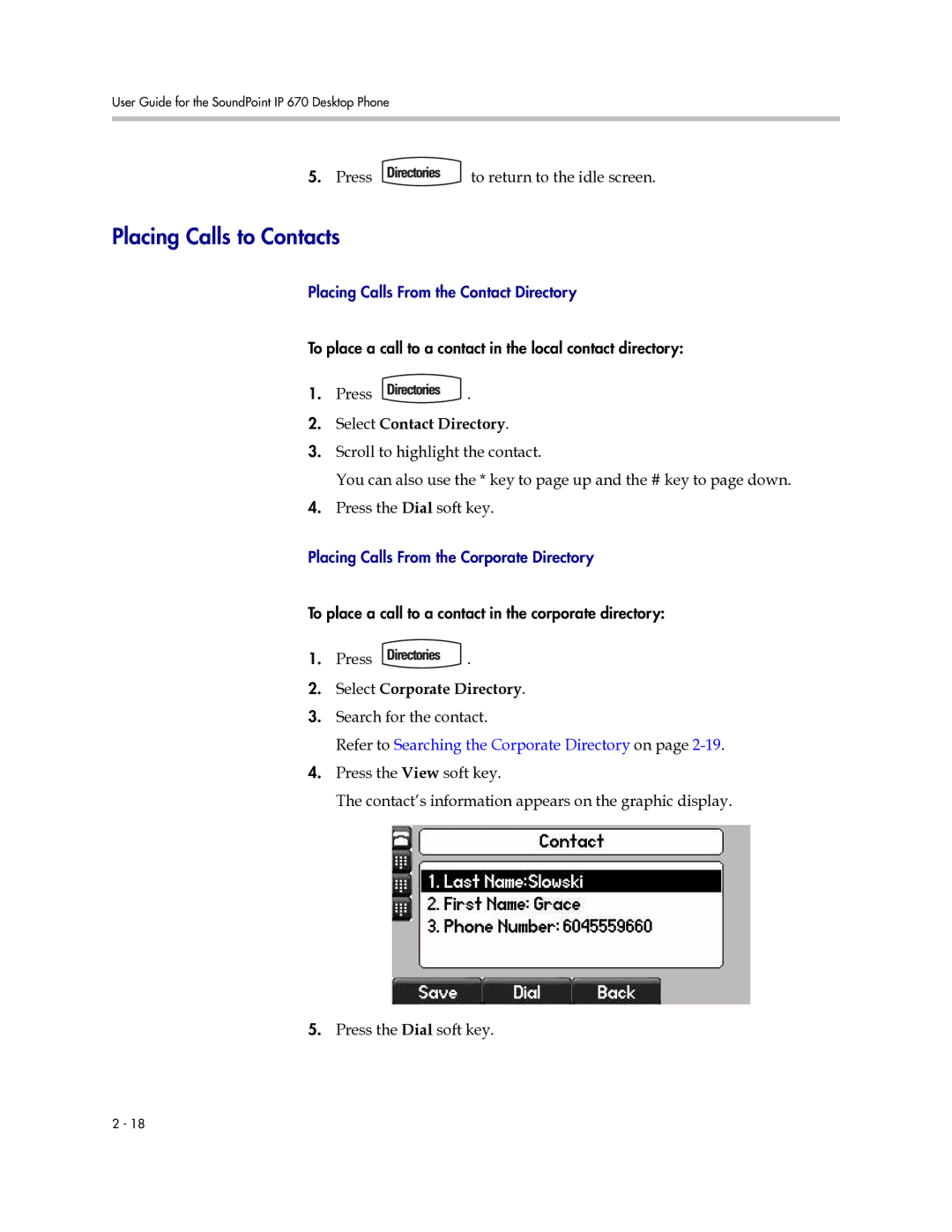 Polycom IP 670 manual Placing Calls to Contacts 