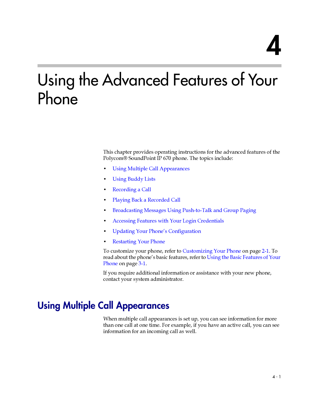 Polycom IP 670 manual Using the Advanced Features of Your Phone, Using Multiple Call Appearances 