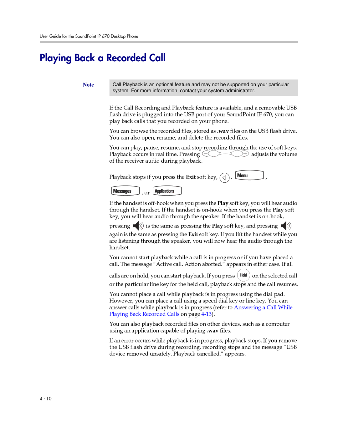 Polycom IP 670 manual Playing Back a Recorded Call 