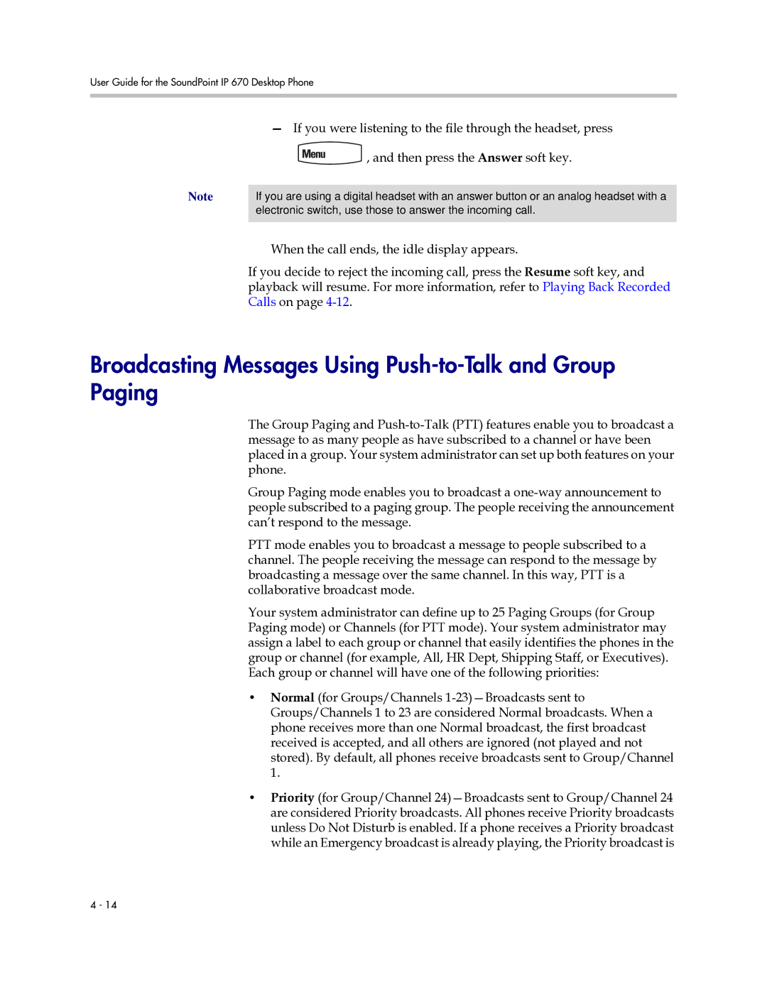 Polycom IP 670 manual Broadcasting Messages Using Push-to-Talk and Group Paging 