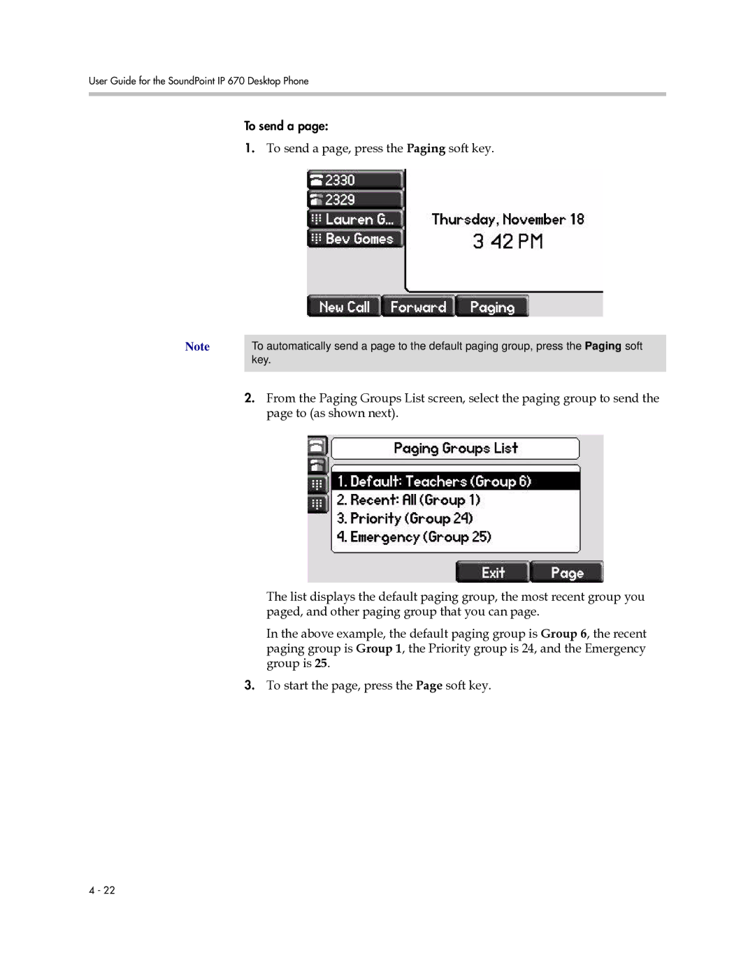 Polycom IP 670 manual To send a page, press the Paging soft key 