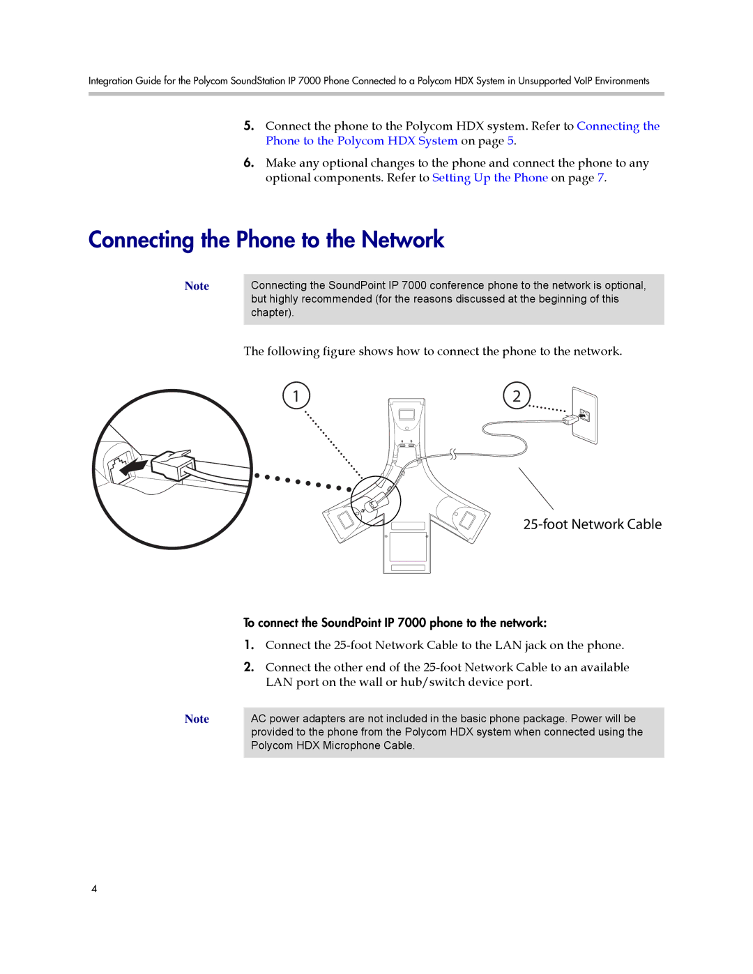 Polycom IP 7000 manual Connecting the Phone to the Network, Foot Network Cable 