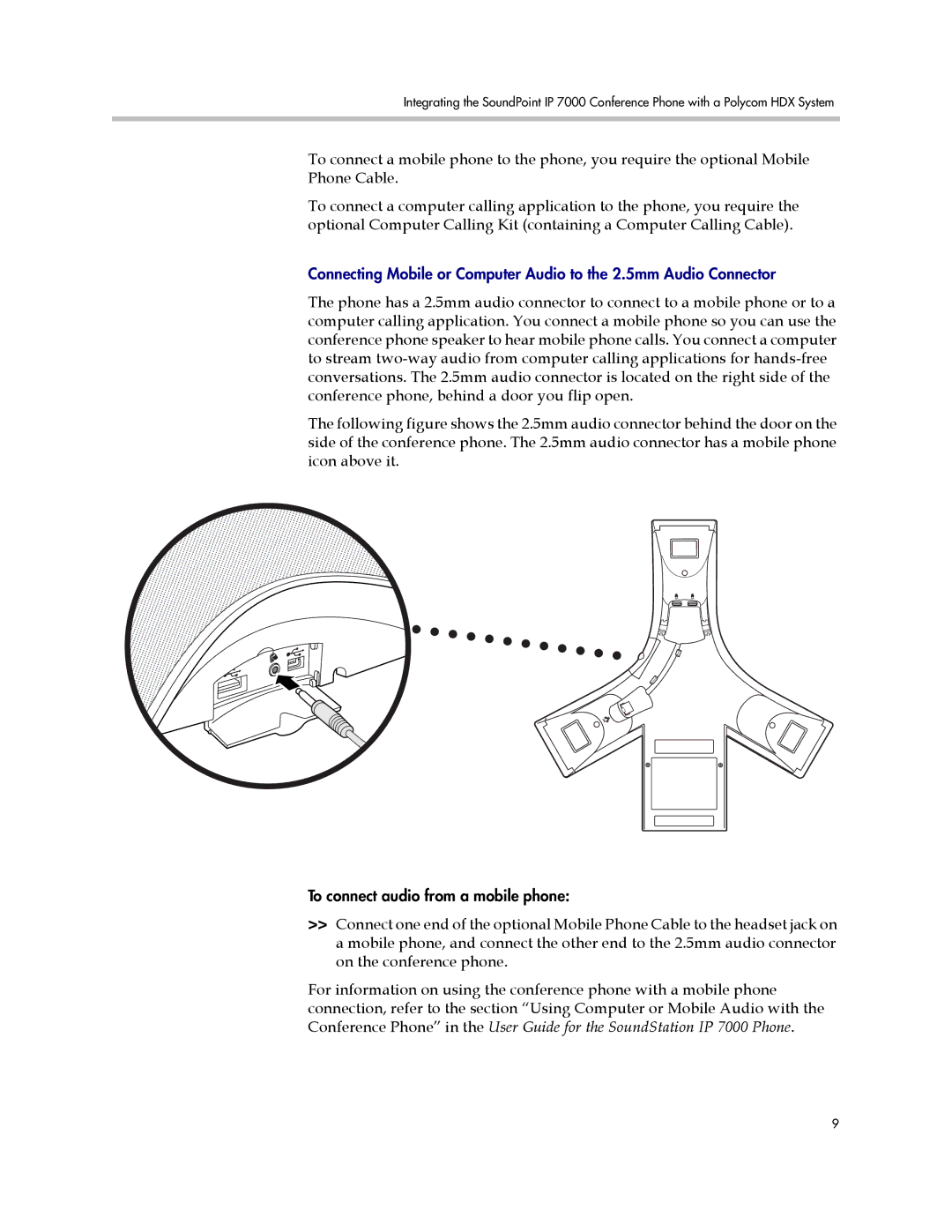 Polycom IP 7000 manual To connect audio from a mobile phone 