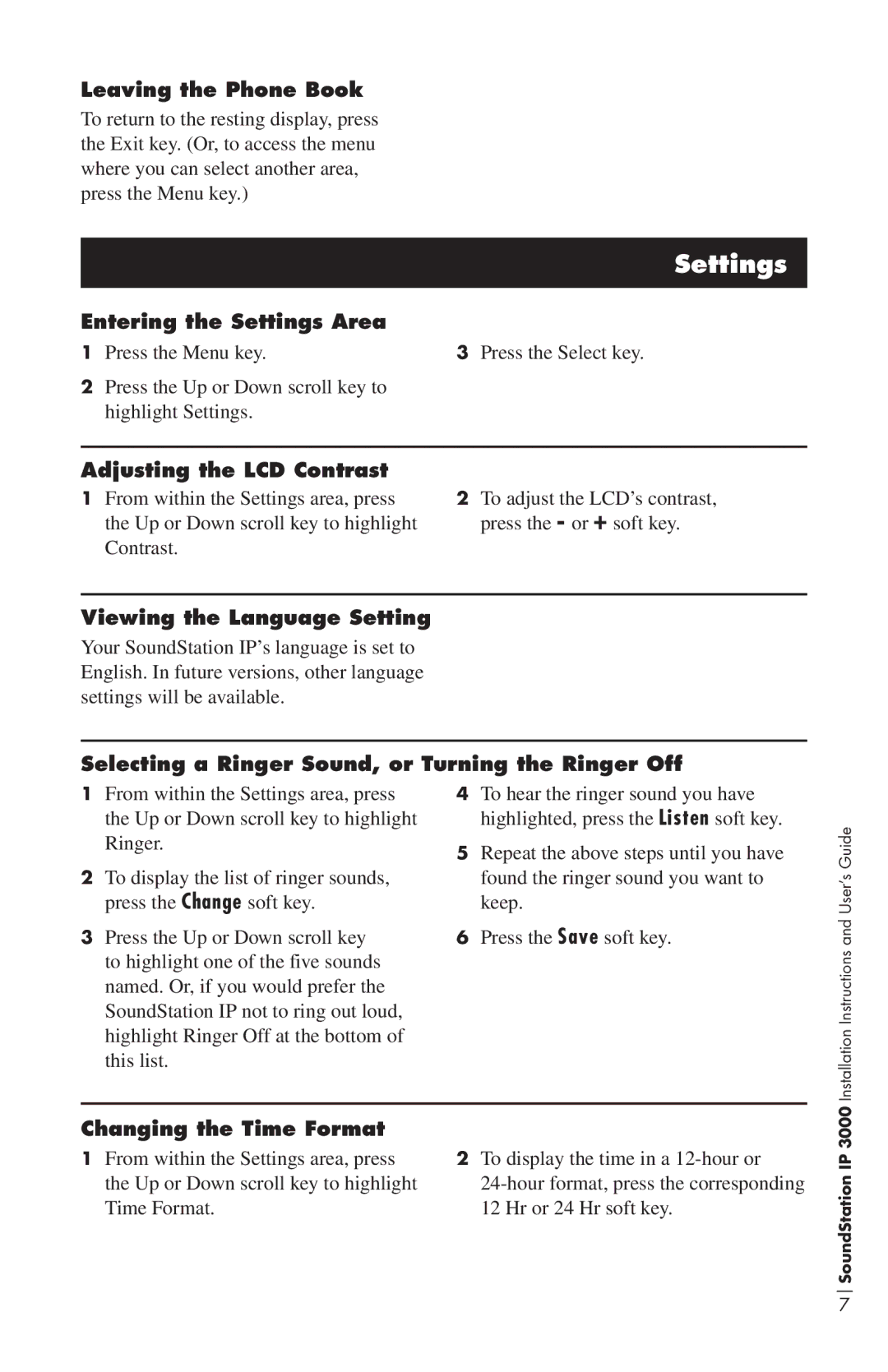 Polycom IP3000 installation instructions Settings 