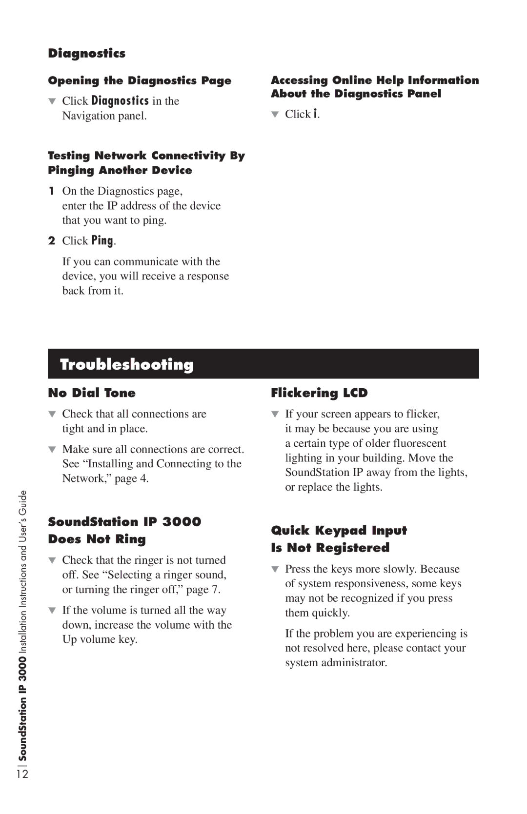 Polycom IP3000 installation instructions Troubleshooting 