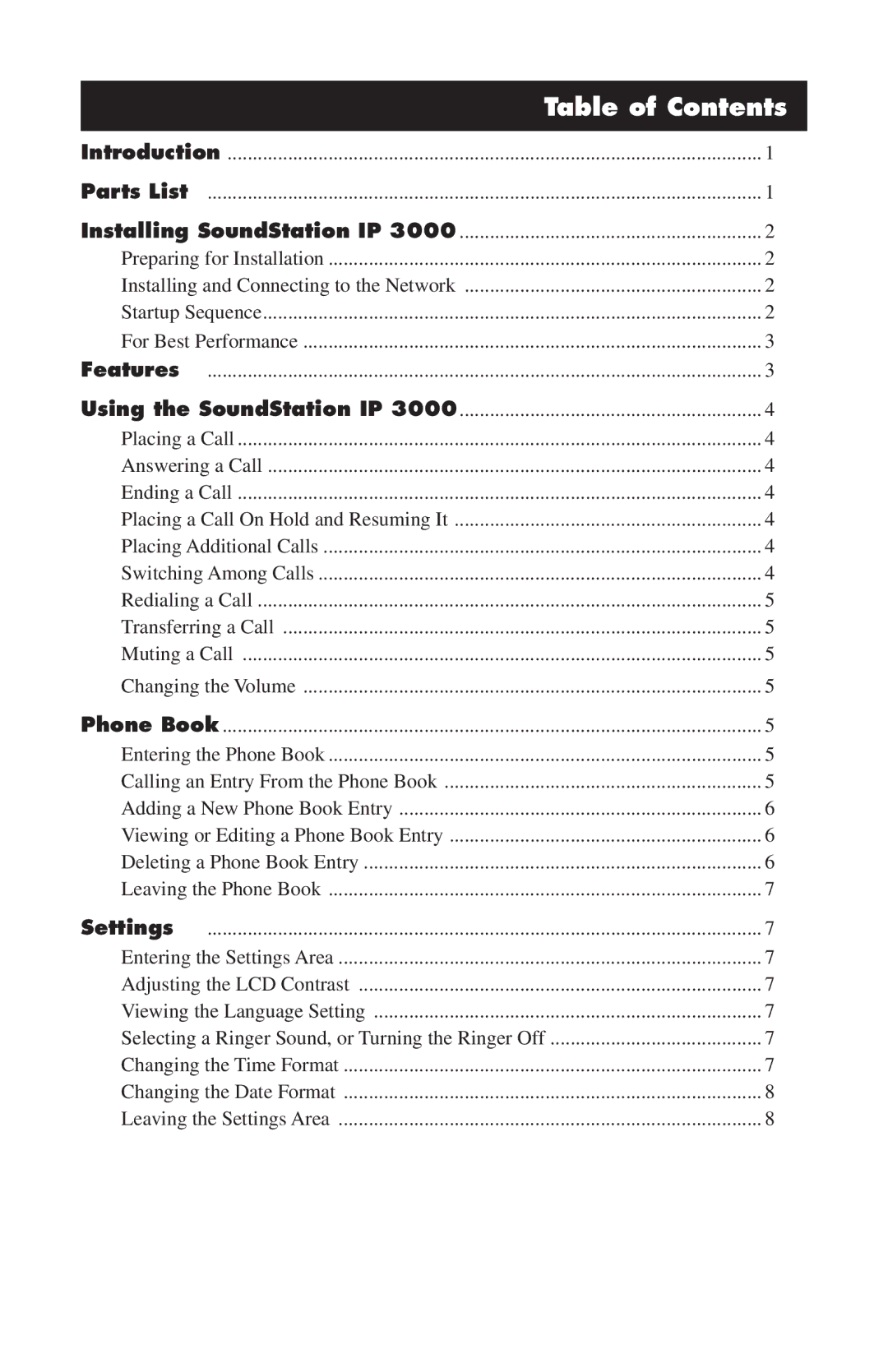 Polycom IP3000 installation instructions Table of Contents 