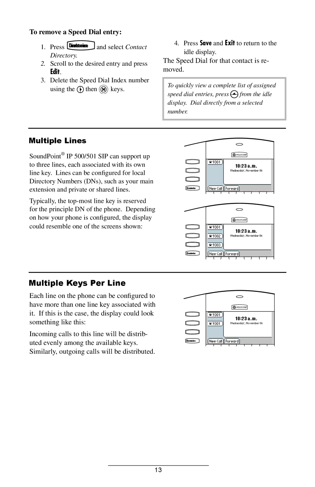 Polycom IP500, 501SIP manual Multiple Lines, Multiple Keys Per Line 