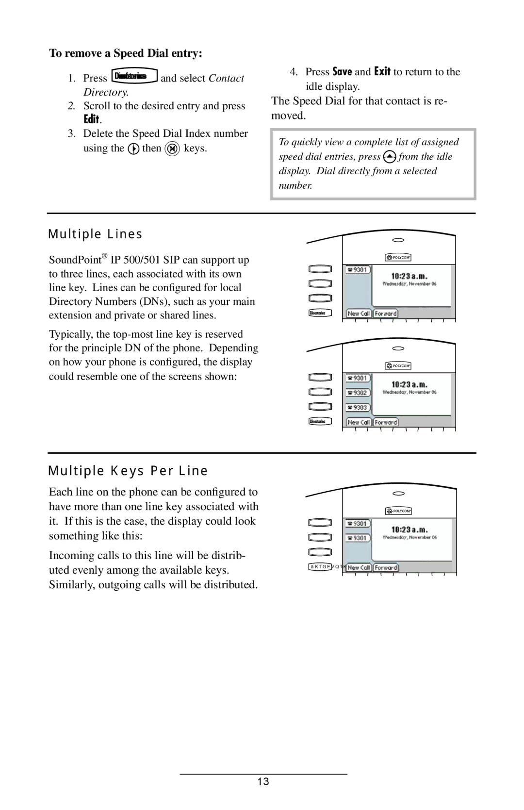 Polycom IP501 manual Multiple Lines, Multiple Keys Per Line 