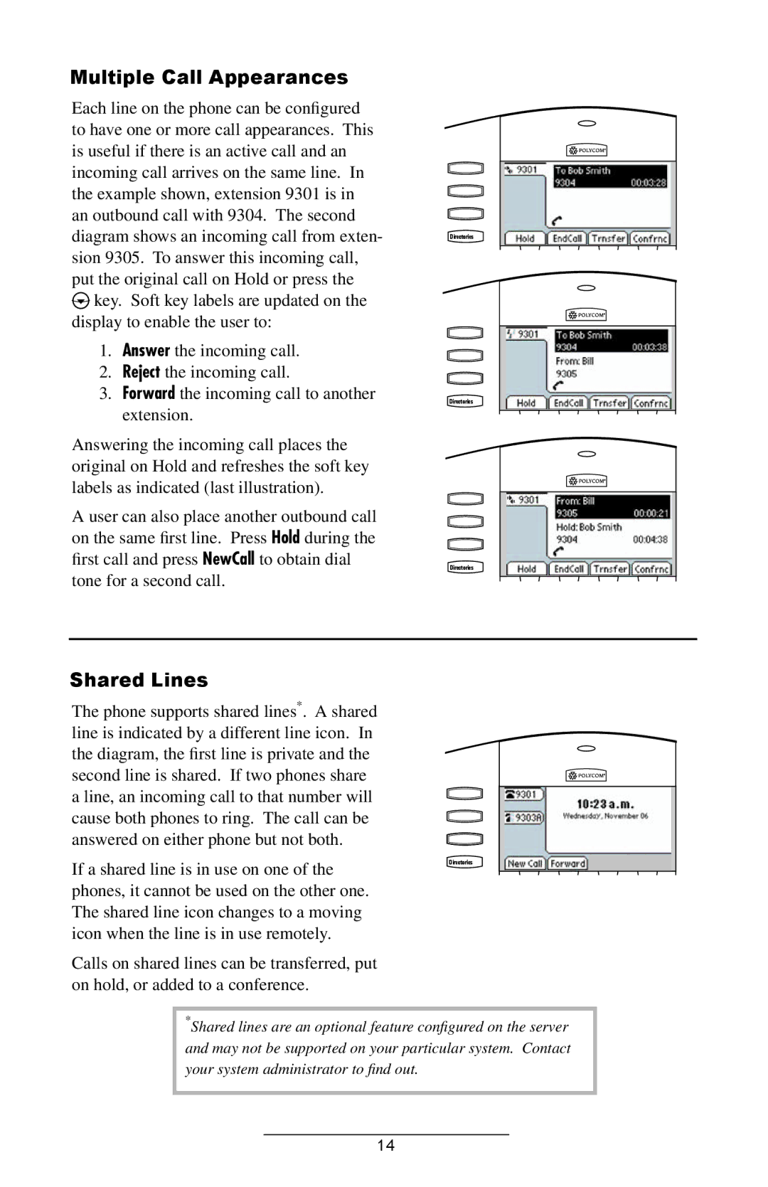 Polycom IP501 manual Multiple Call Appearances, Shared Lines 