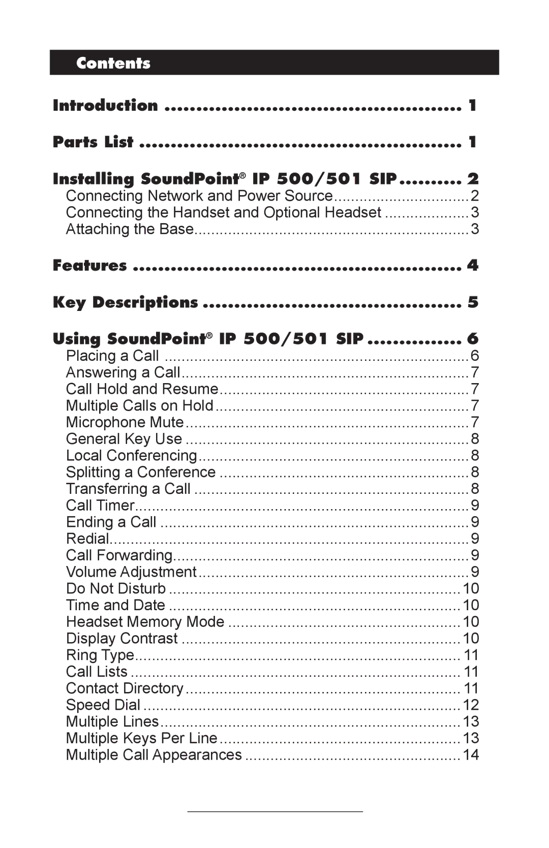 Polycom IP501 manual Contents 