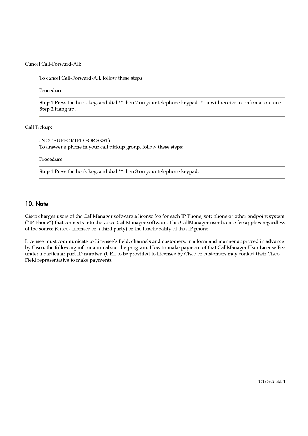 Polycom KIRK IP user manual Not Supported for Srst 