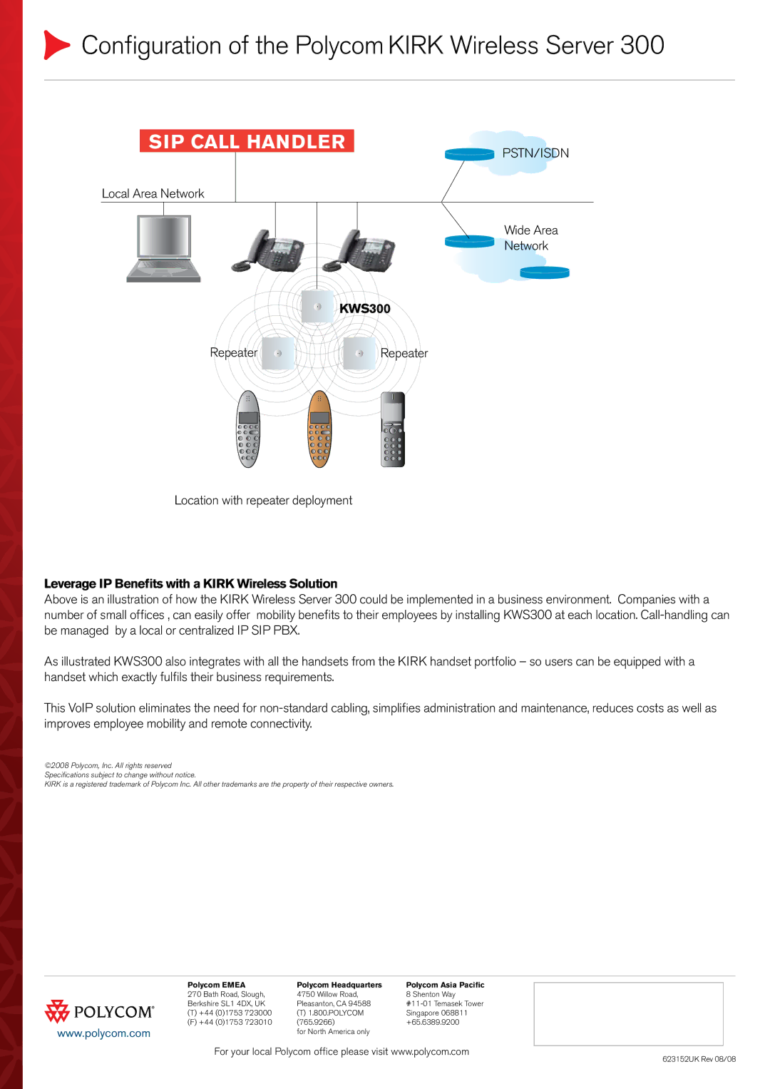 Polycom KWS300, 623152UK manual Configuration of the Polycom Kirk Wireless Server, SIP Call Handler 