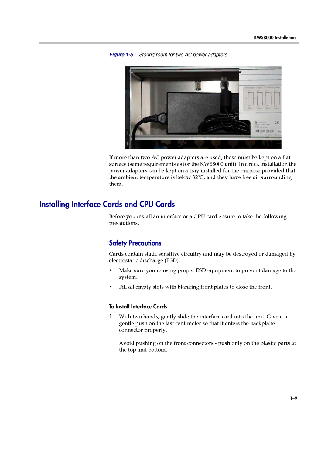 Polycom KWS8000 manual Installing Interface Cards and CPU Cards, Safety Precautions 