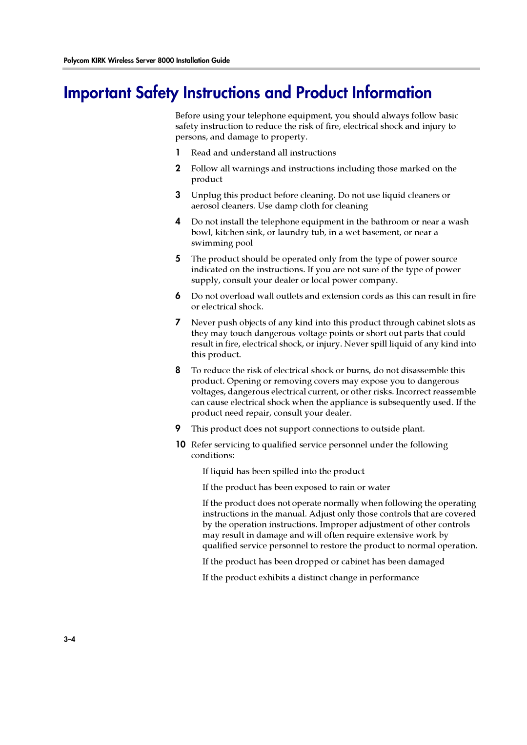 Polycom KWS8000 manual Important Safety Instructions and Product Information 