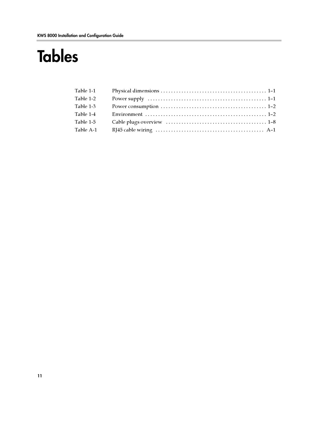 Polycom KWS8000 manual Tables 