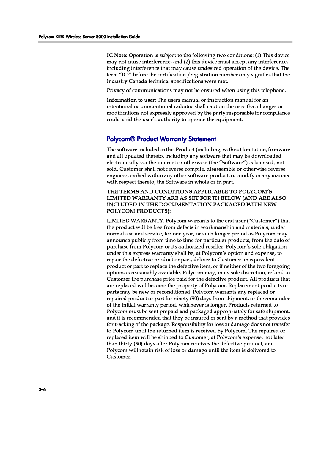 Polycom KWS8000 manual Polycom Product Warranty Statement 