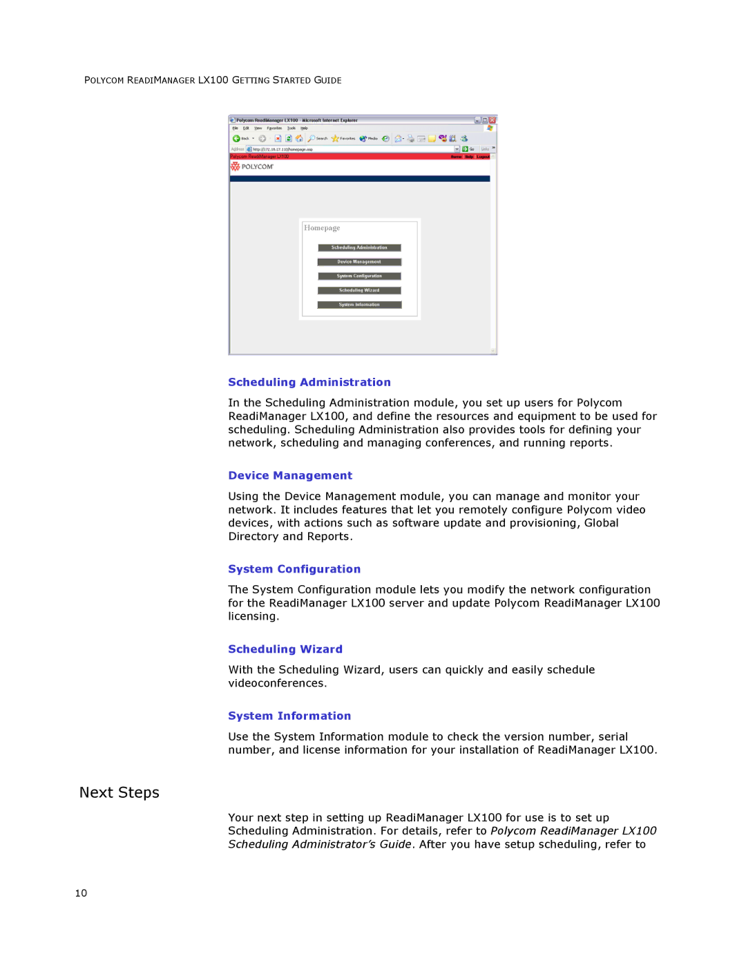 Polycom LX100 manual Next Steps 