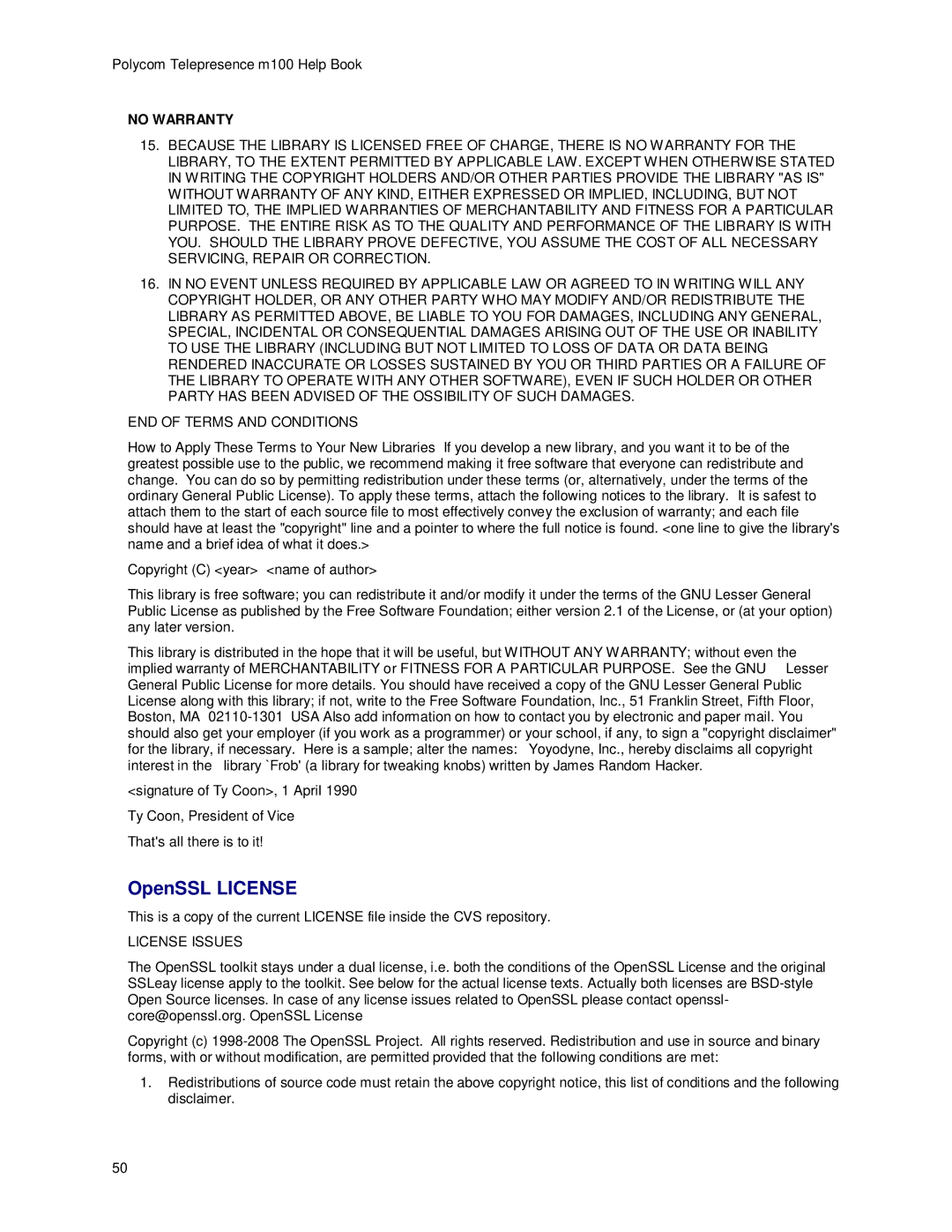 Polycom m100 manual OpenSSL License, No Warranty, License Issues 