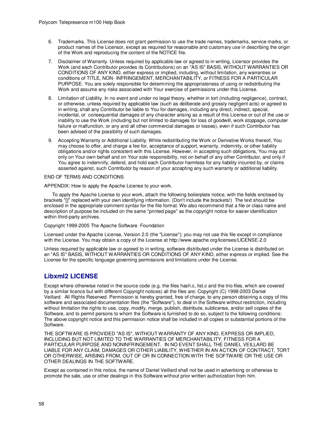 Polycom m100 manual Libxml2 License, END of Terms and Conditions 