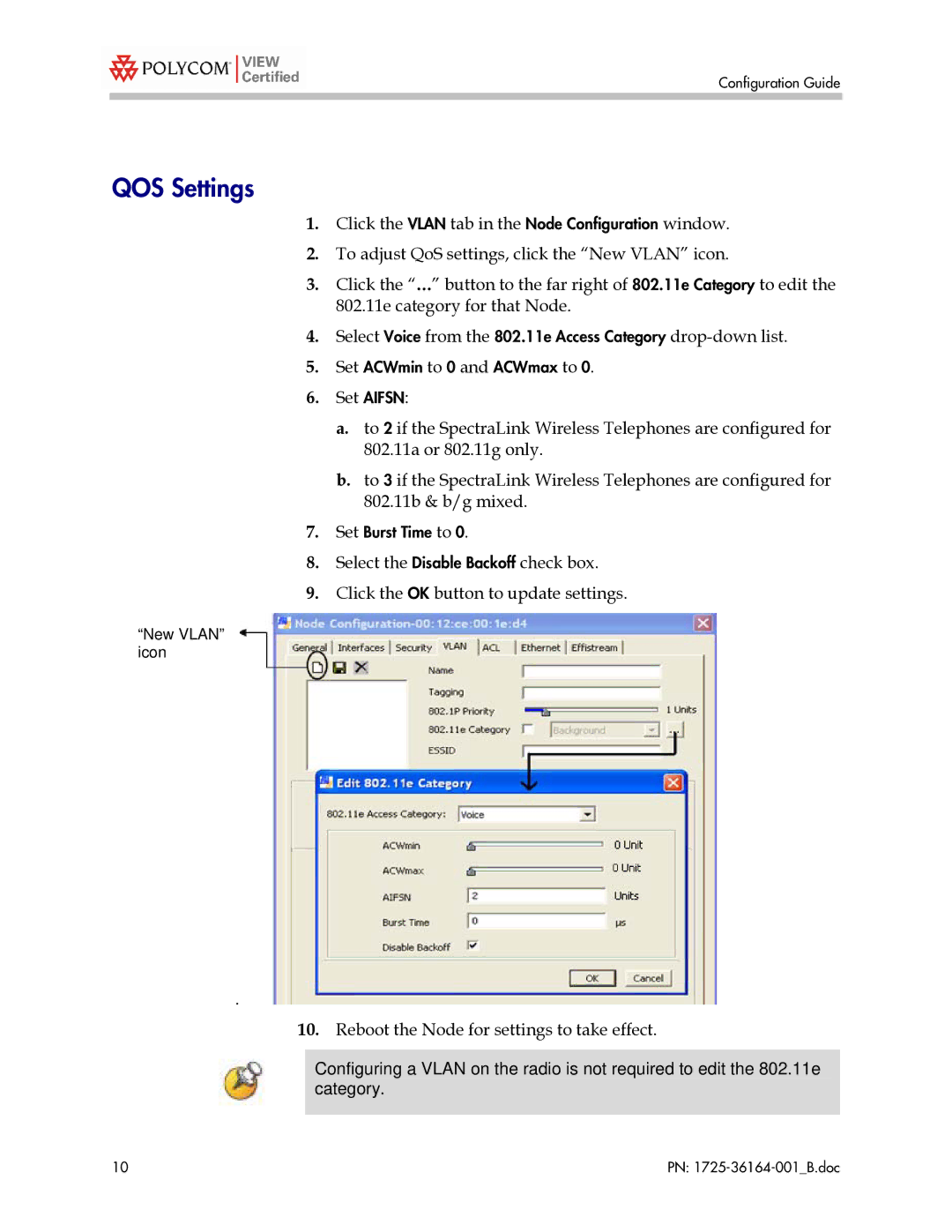 Polycom MD4000 manual QOS Settings, Reboot the Node for settings to take effect 