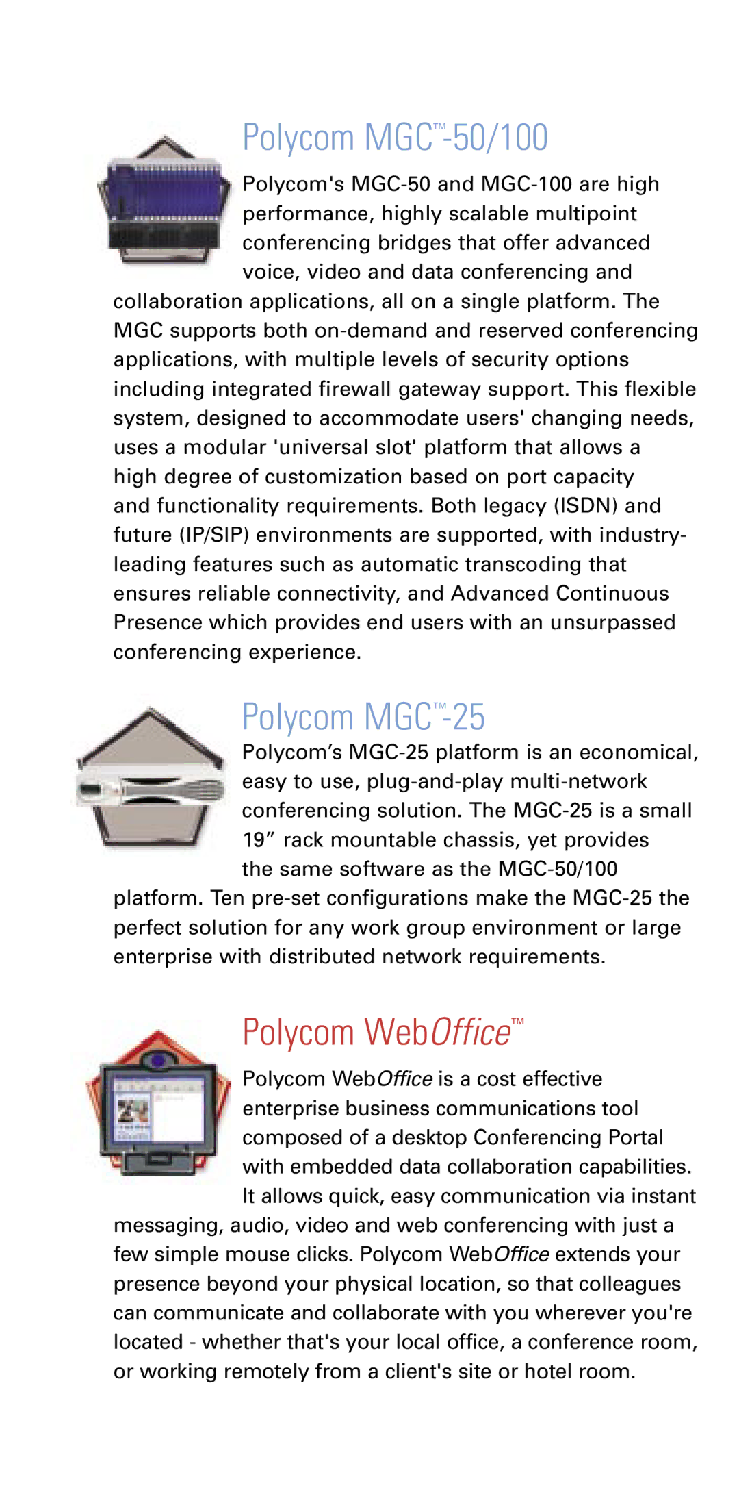 Polycom MGC-50, MGC-100 manual Polycom MGCTM-50/100, Polycom MGCTM-25 