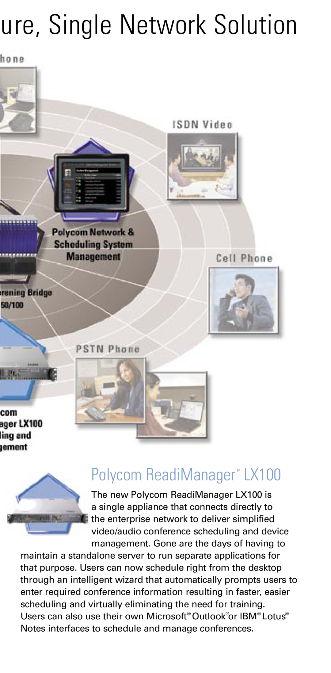 Polycom MGC-50, MGC-100 manual Ure, Single Network Solution, Polycom ReadiManagerTM LX100 