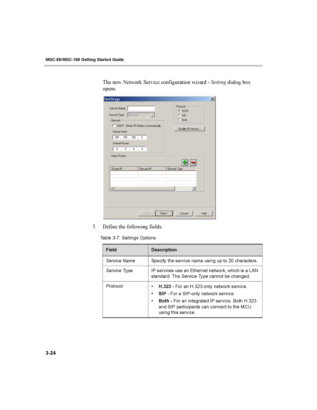 Polycom MGC-50, MGC-100 manual Settings Options 