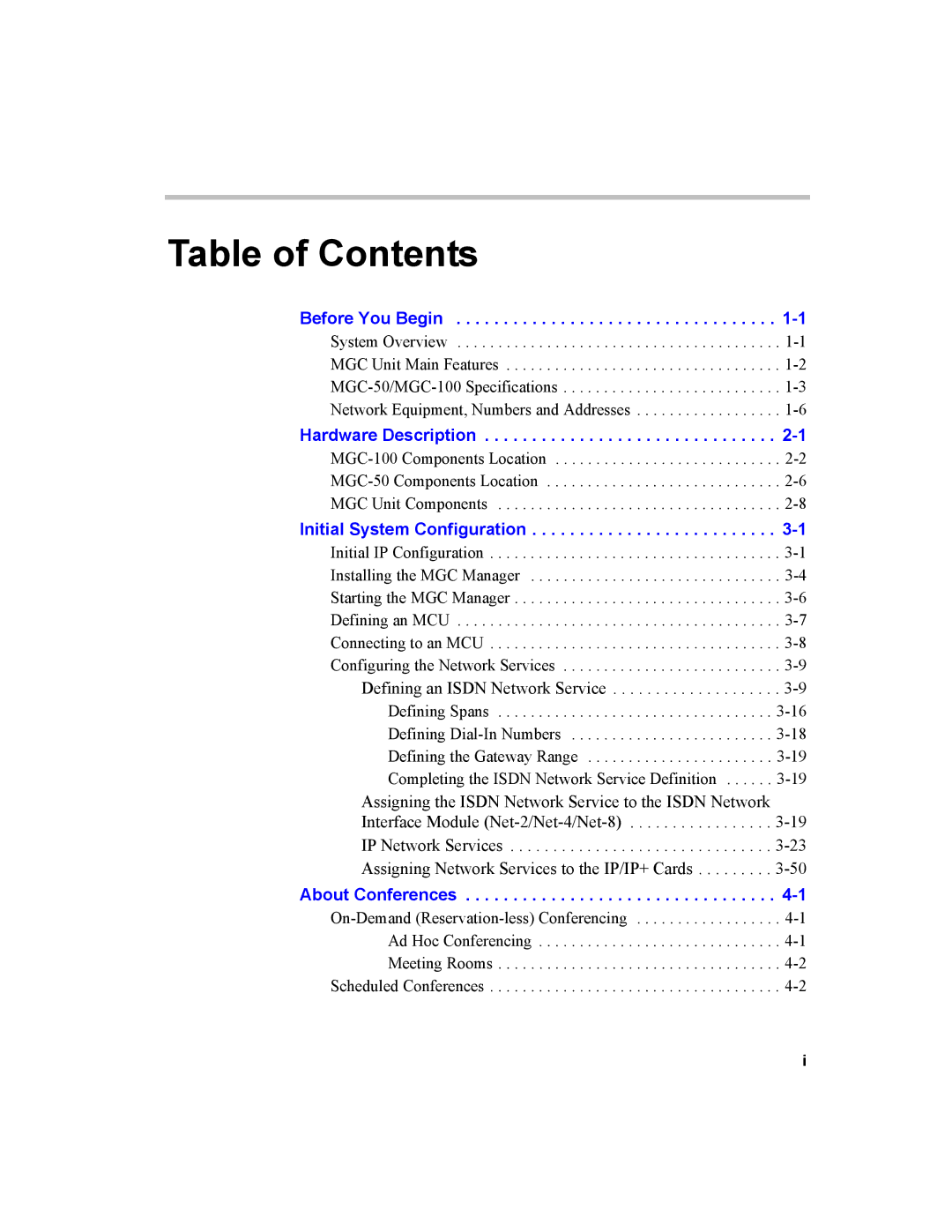 Polycom MGC-100, MGC-50 manual Table of Contents 