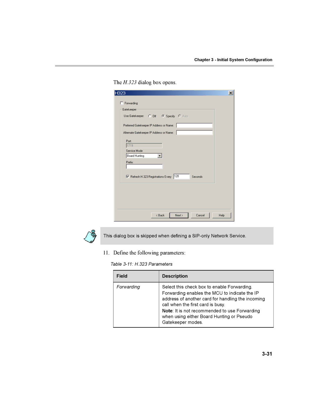 Polycom MGC-100, MGC-50 manual H.323 dialog box opens 