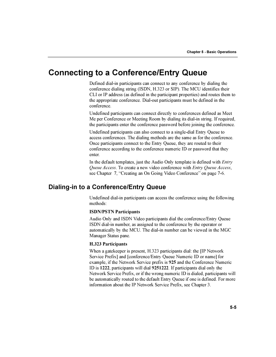 Polycom MGC-100 Connecting to a Conference/Entry Queue, Dialing-in to a Conference/Entry Queue, ISDN/PSTN Participants 