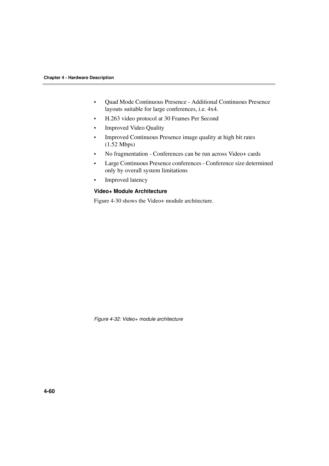 Polycom MGC-50/MGC-100 installation manual shows the Video+ module architecture, Video+ Module Architecture 