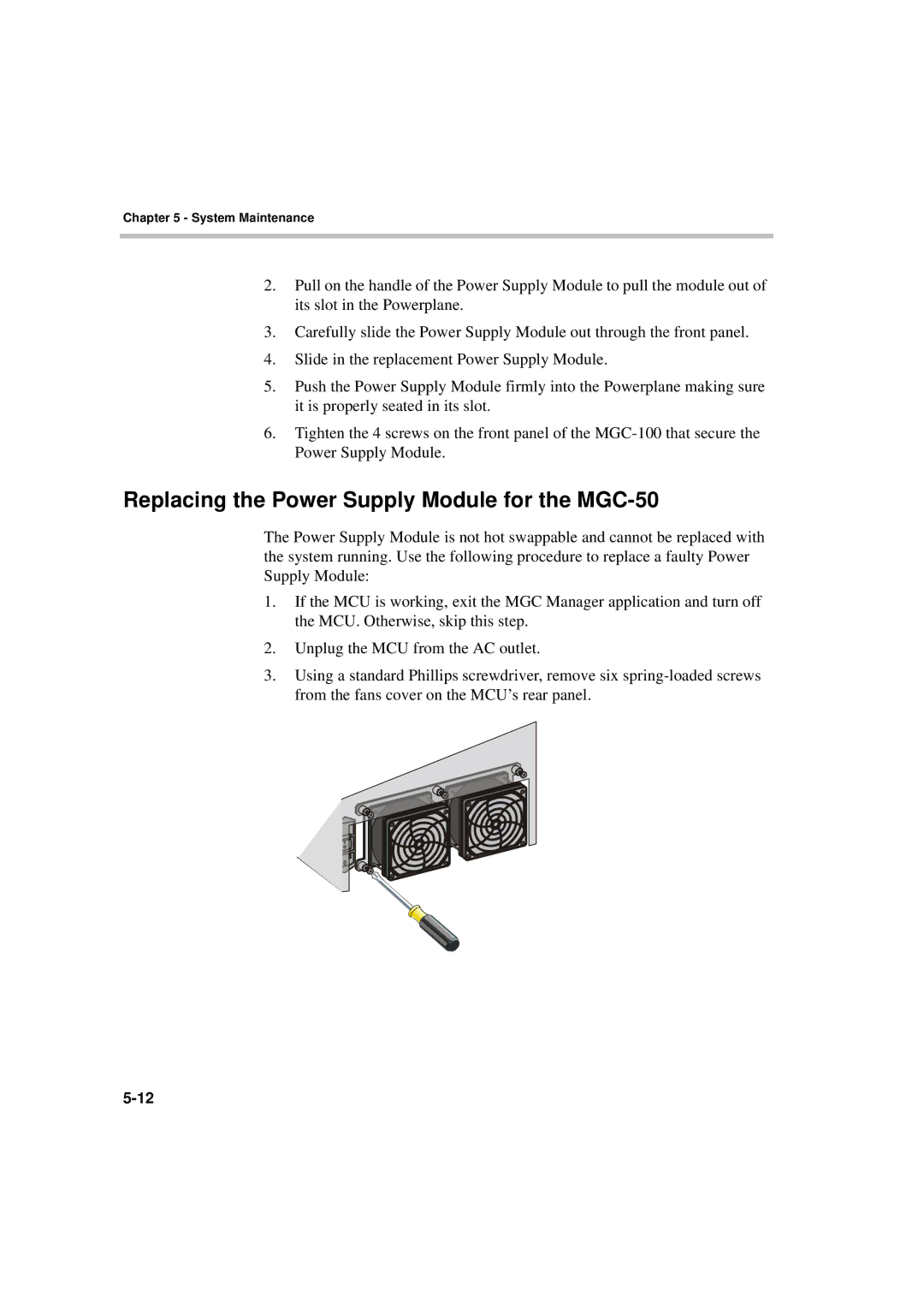 Polycom MGC-50/MGC-100 installation manual Replacing the Power Supply Module for the MGC-50 