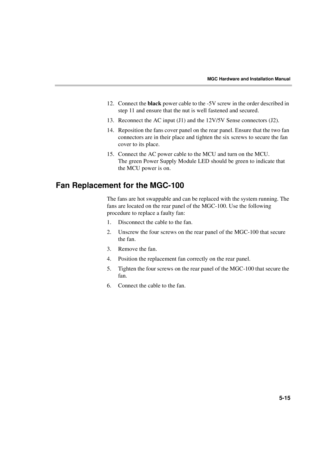 Polycom MGC-50/MGC-100 installation manual Fan Replacement for the MGC-100 