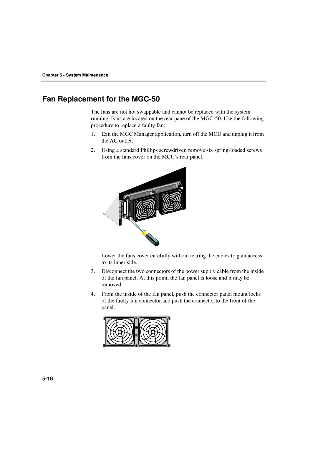 Polycom MGC-50/MGC-100 installation manual Fan Replacement for the MGC-50 