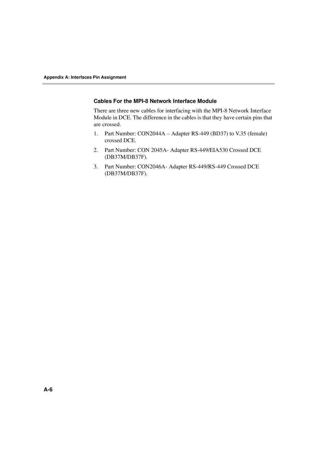 Polycom MGC-50/MGC-100 installation manual Cables For the MPI-8 Network Interface Module 