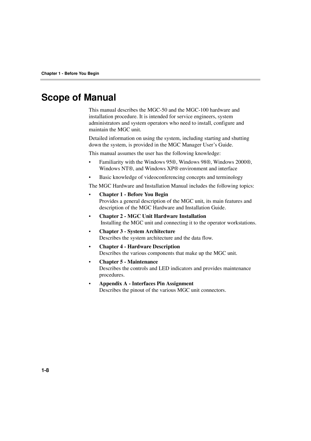 Polycom MGC-50/MGC-100 installation manual Scope of Manual, Before You Begin 