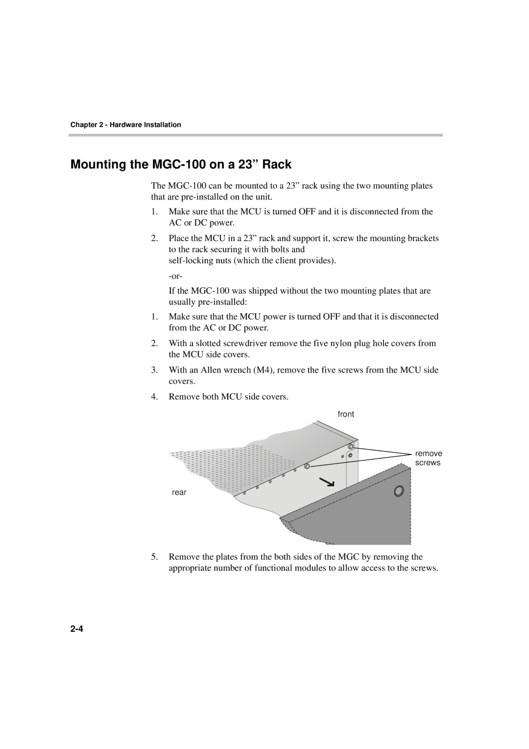 Polycom MGC-50/MGC-100 installation manual Mounting the MGC-100 on a 23 Rack 