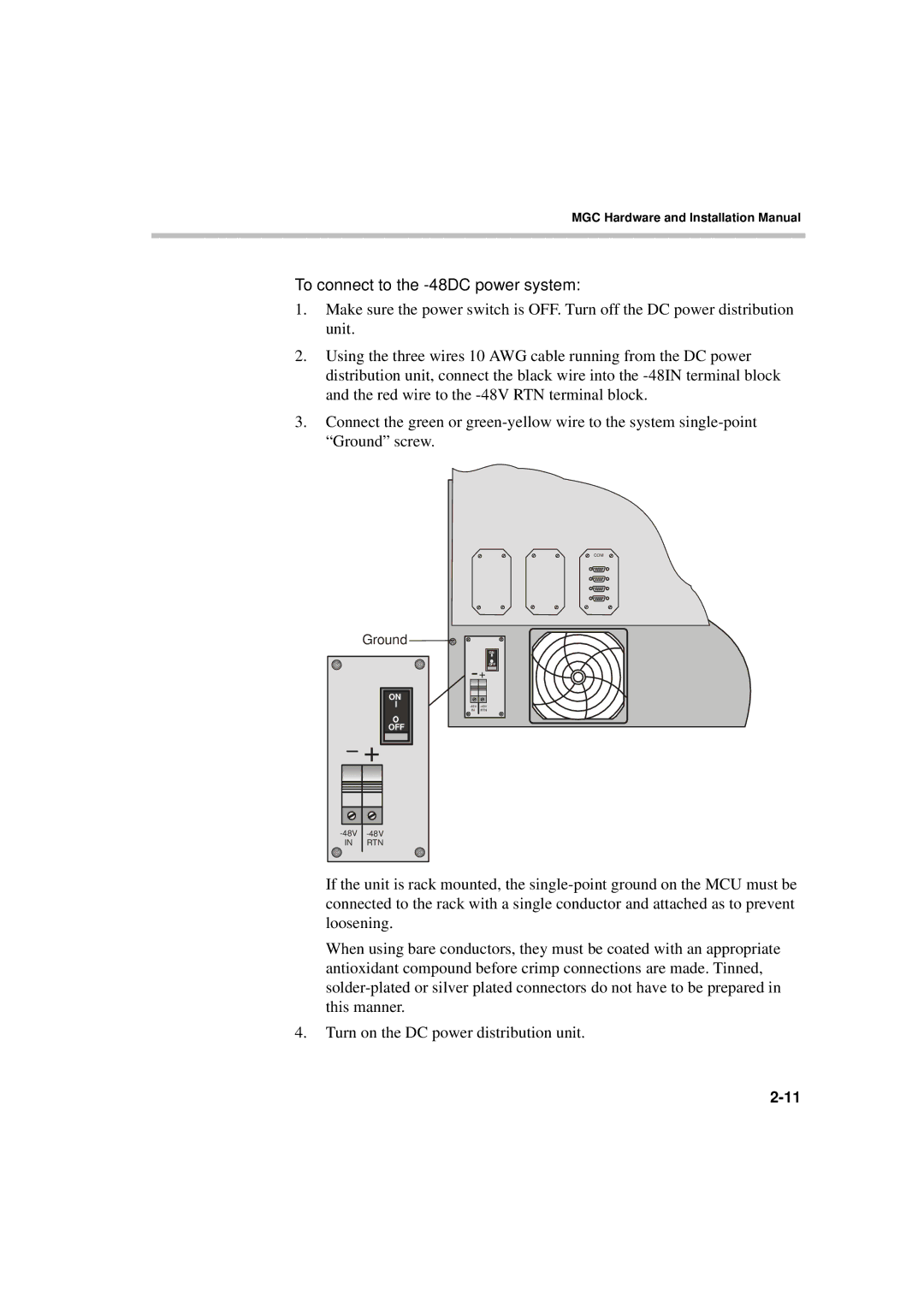 Polycom MGC-50/MGC-100 installation manual To connect to the -48DC power system 