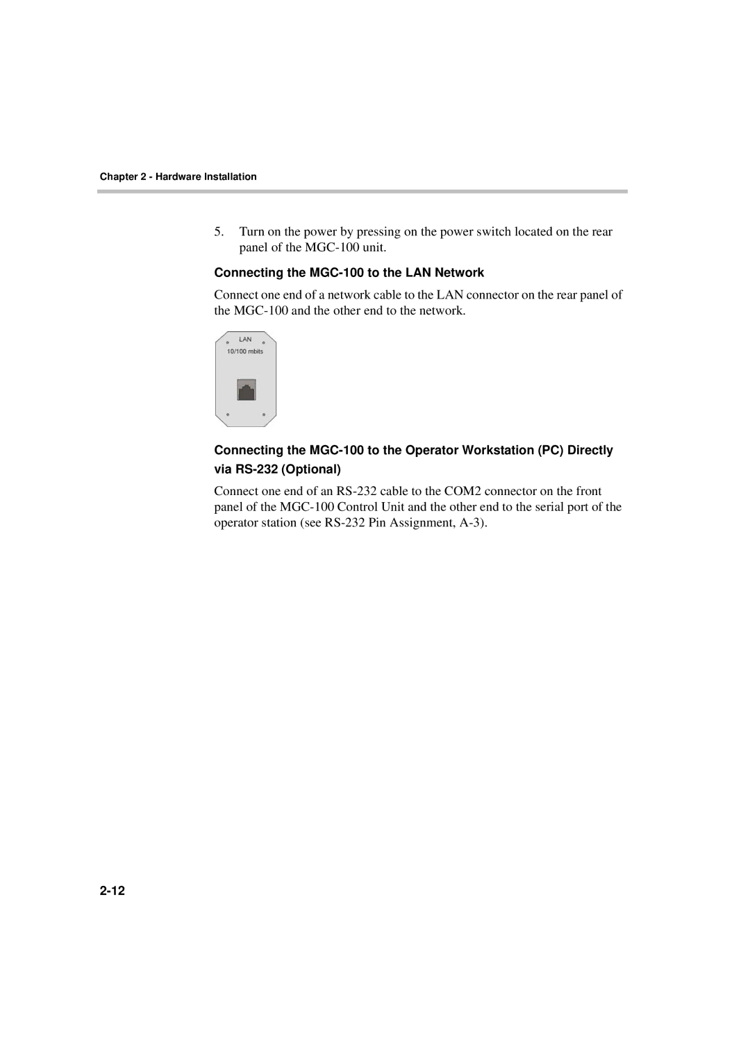 Polycom MGC-50/MGC-100 installation manual Connecting the MGC-100 to the LAN Network 