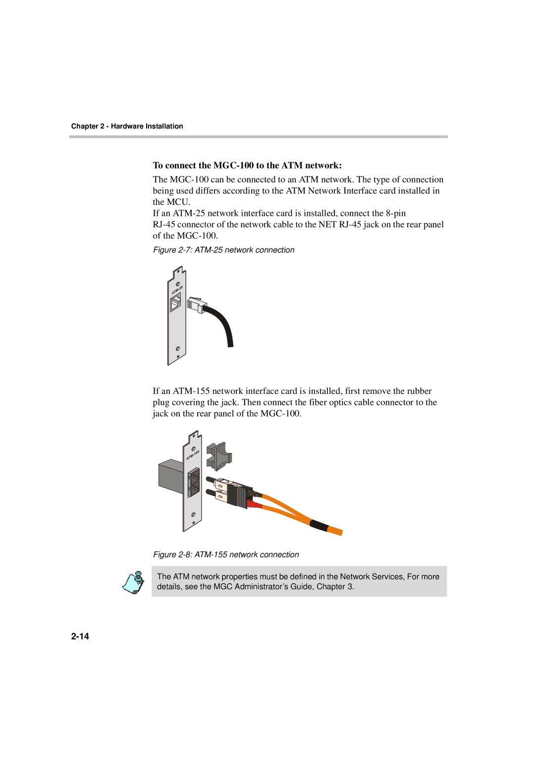 Polycom MGC-50/MGC-100 installation manual To connect the MGC-100 to the ATM network 