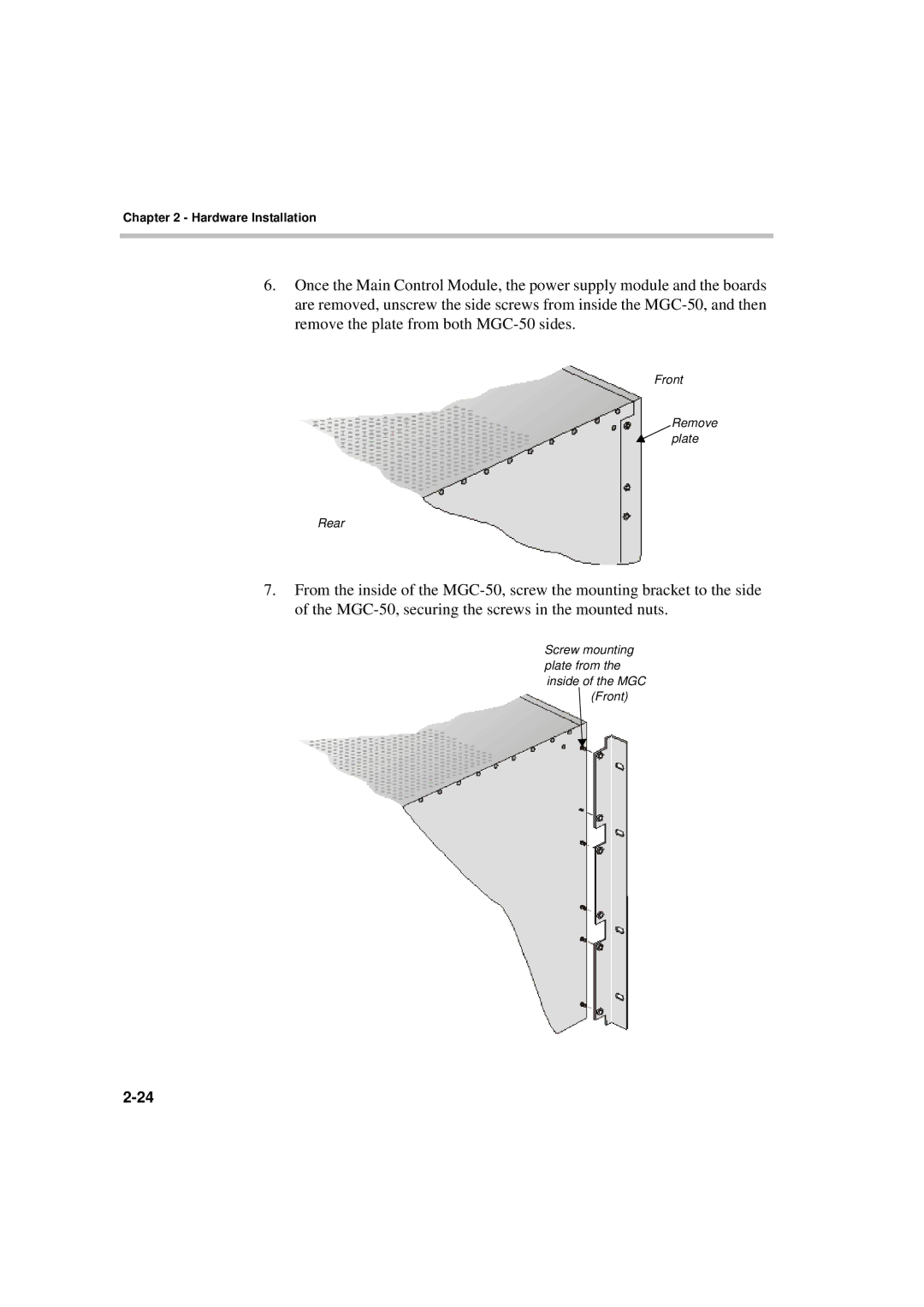 Polycom MGC-50/MGC-100 installation manual Front Remove plate Rear 