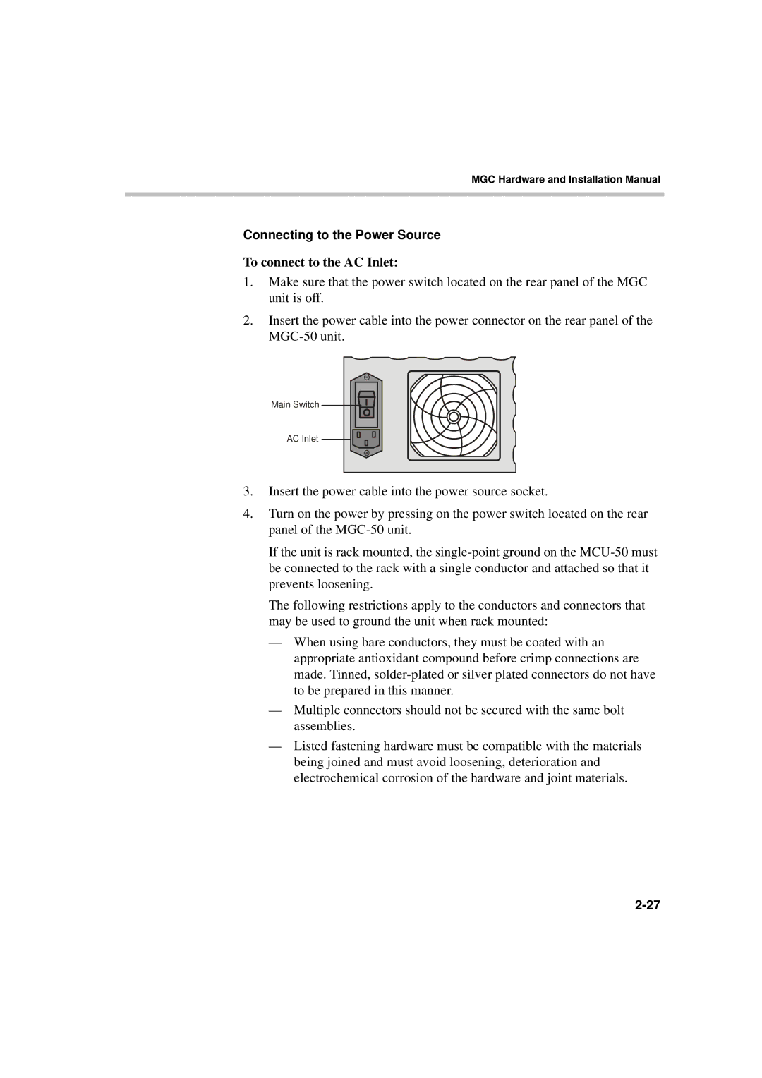 Polycom MGC-50/MGC-100 installation manual To connect to the AC Inlet 