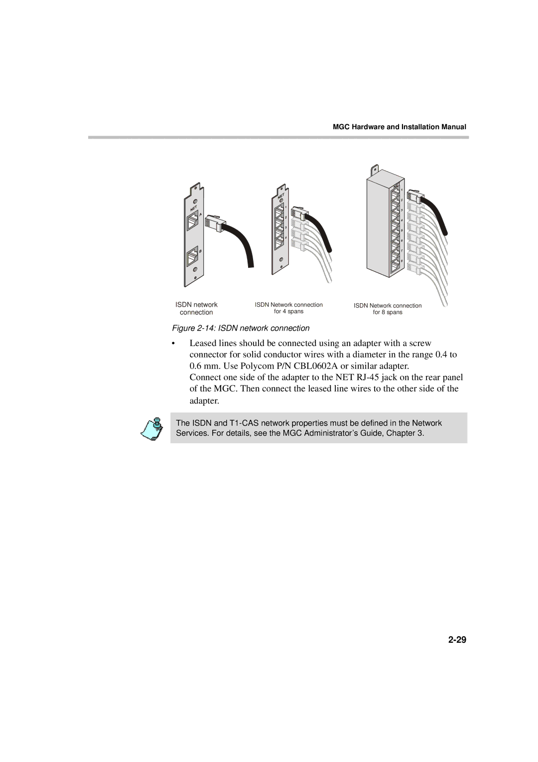 Polycom MGC-50/MGC-100 installation manual Isdn network connection 