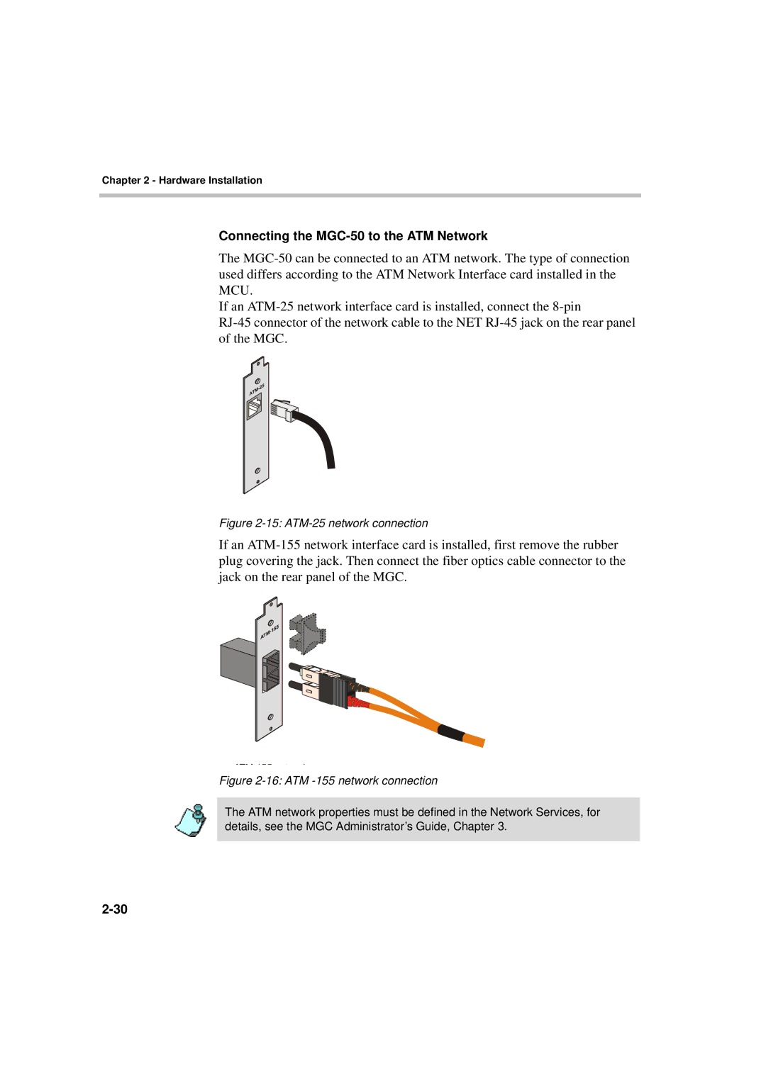 Polycom MGC-50/MGC-100 installation manual Connecting the MGC-50 to the ATM Network, ATM-25 network connection 