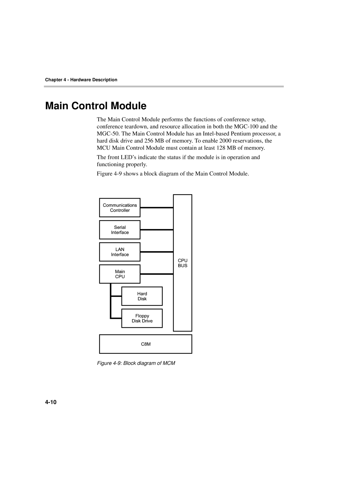 Polycom MGC-50/MGC-100 installation manual Shows a block diagram of the Main Control Module 