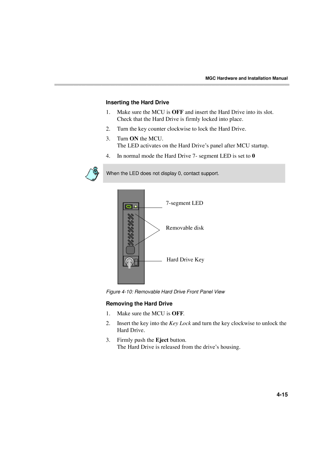 Polycom MGC-50/MGC-100 installation manual Inserting the Hard Drive, Removing the Hard Drive 