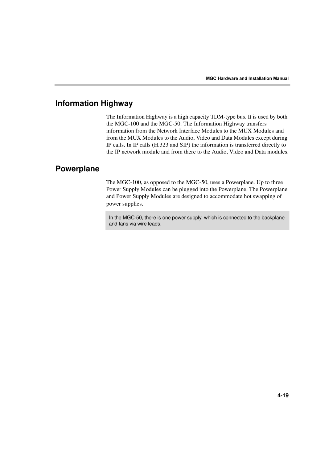 Polycom MGC-50/MGC-100 installation manual Information Highway, Powerplane 