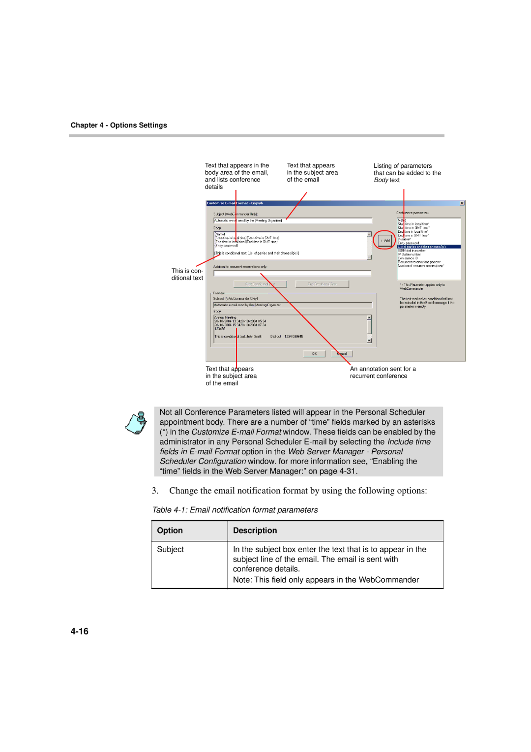 Polycom MGC WebCommander Version 9.0 manual Email notification format parameters 