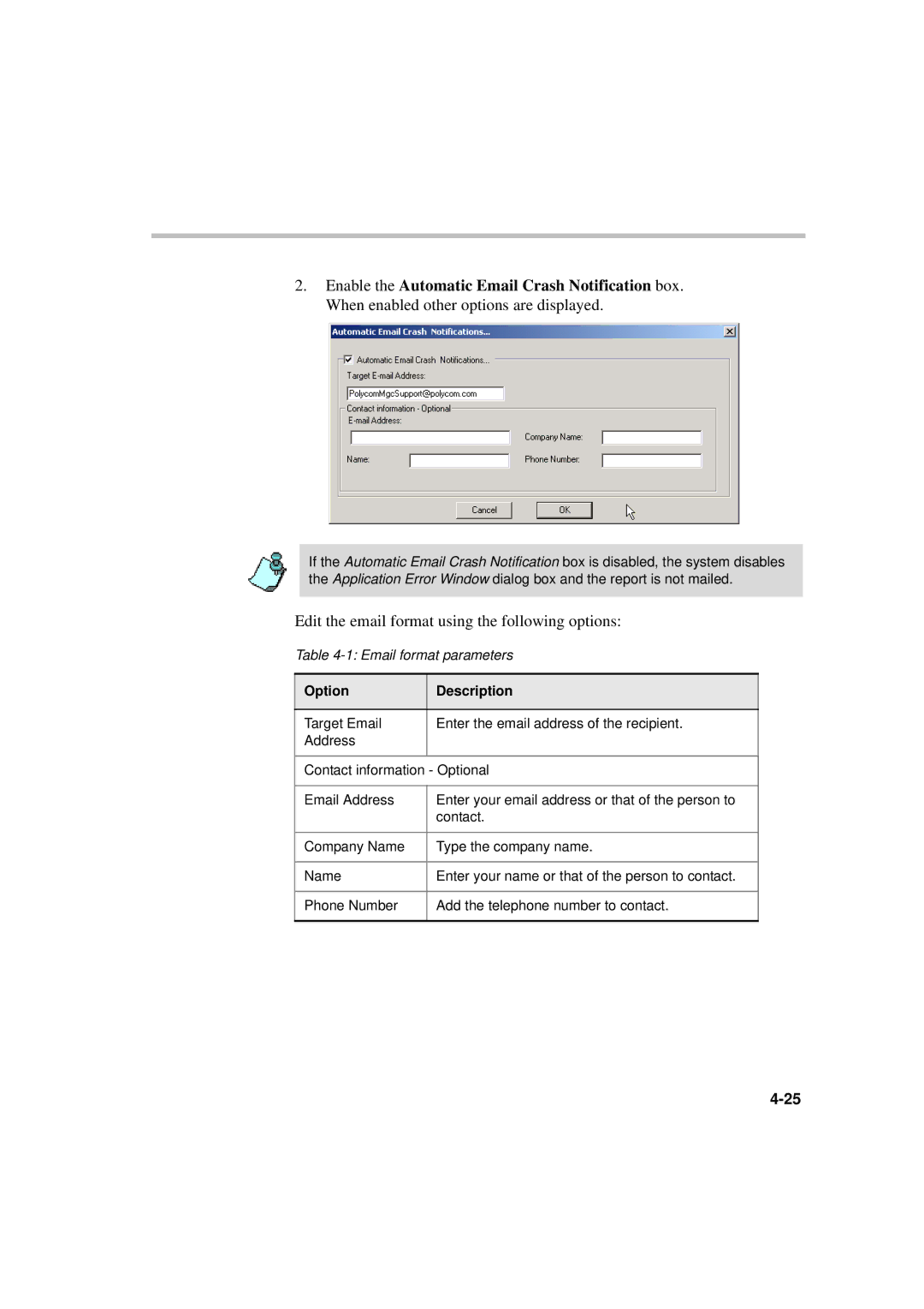 Polycom MGC WebCommander Version 9.0 manual Edit the email format using the following options 