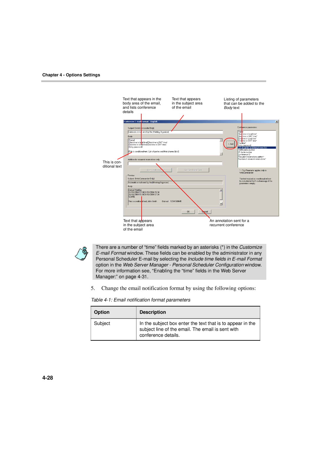 Polycom MGC WebCommander Version 9.0 manual Option Description 